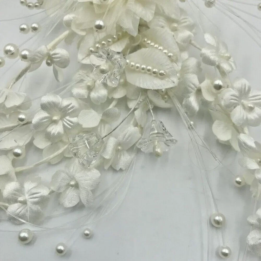 Vintage 80s Womens Vine Spray Comb Pearl Flower Bride Bridal Flower Crystal